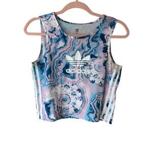 Adidas Big Girls Marble Cropped Tank Top Size XL 14-15Y Pink Blue White Active